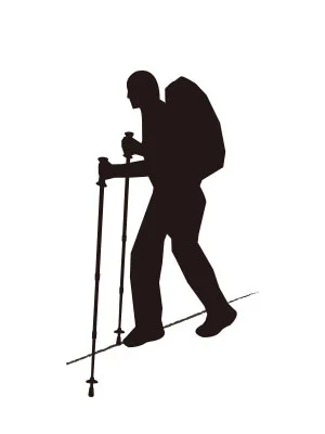 登山杖使用方式，斜坡路段橫向行走時